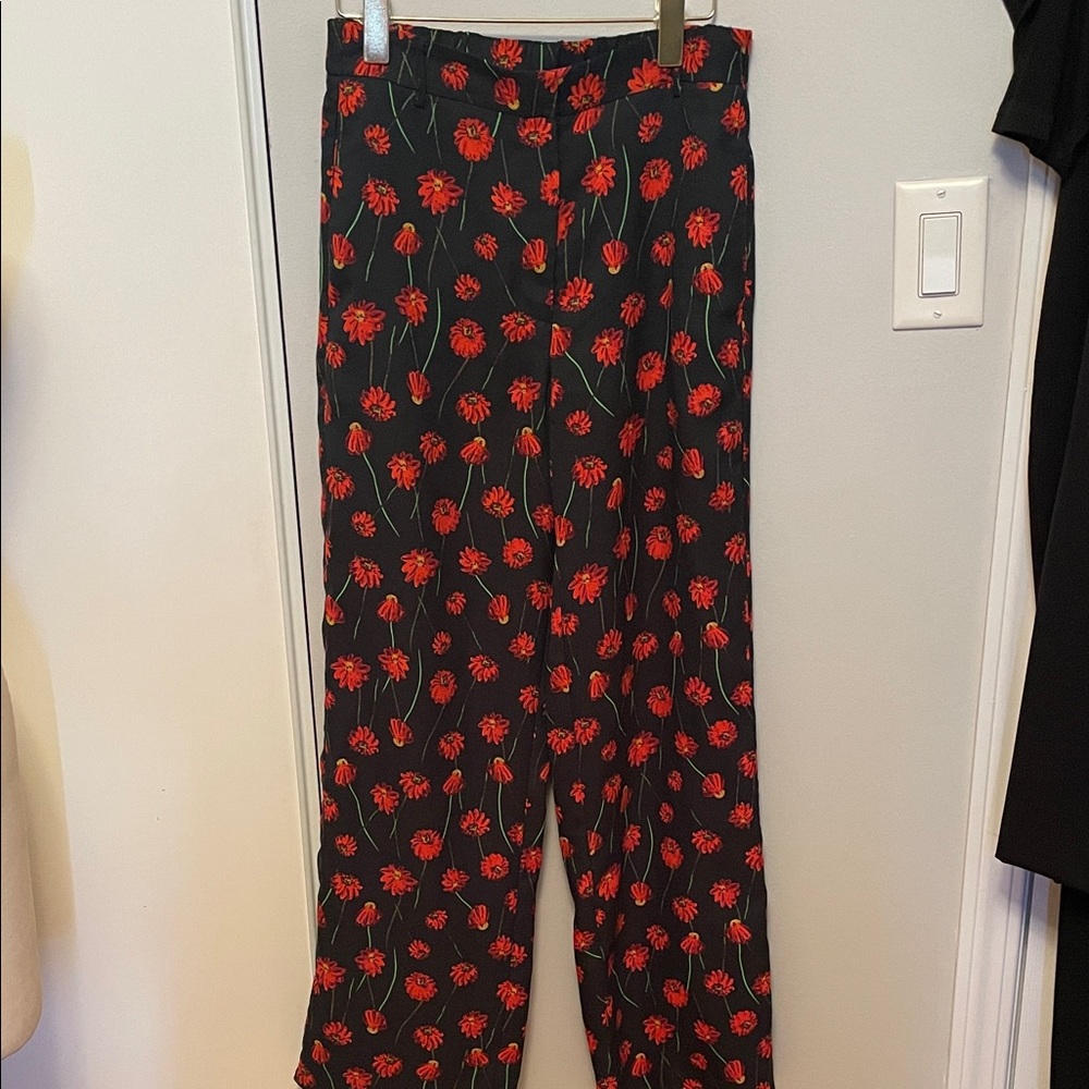 H&M Black Pants with Red Floral Design